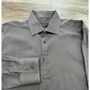 Charles Tyrwhitt Pinstripe Gray Black Mens XL Cotton Long Sleeve Button Up Shirt